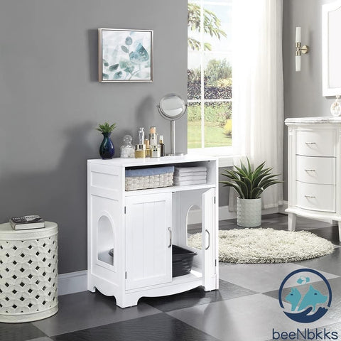 Cat Washroom Litter Box Enclosure – Hidden Cat House with Storage Shelf & 2 Doors
