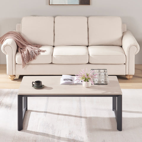 Triangular metal frame industrial coffee table