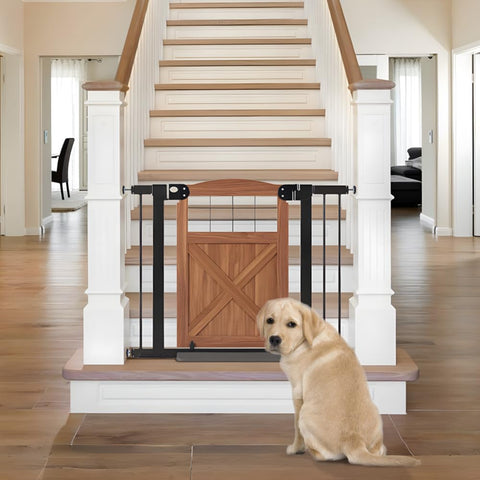 Unipaws Barn Door Dog Gate – 30" Tall, Pressure-Mounted Pet Safety Gate