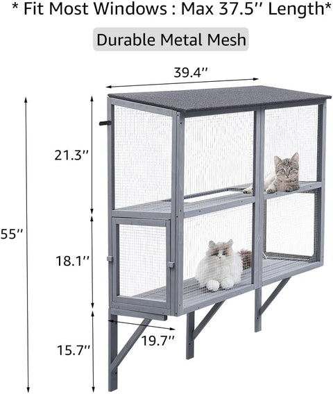 Wooden Cat Window Catio – Expandable Outdoor Enclosure for Indoor Cats