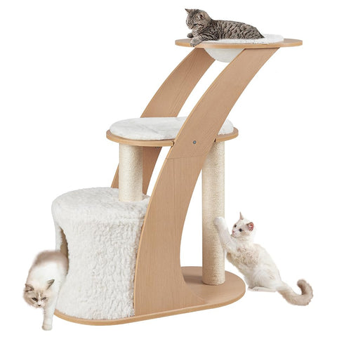 All-in-One Modern Cat Tree – Tall Tower with Condo, Scratching Post & Hammock Bed