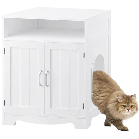 Cat Washroom Litter Box Enclosure – Hidden Cat House with Storage Shelf & 2 Doors