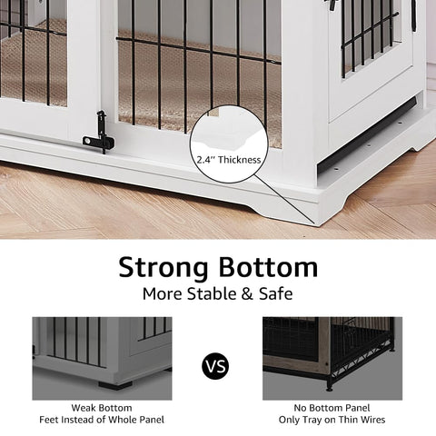 Wooden Dog Crate – Sliding Barn Door, Double Doors, Tray & Cushion