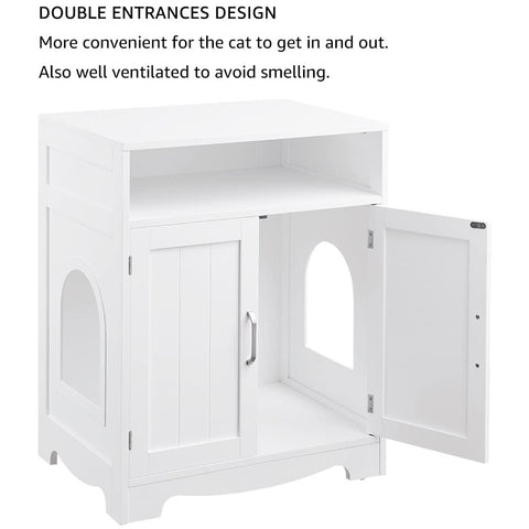 Cat Washroom Litter Box Enclosure – Hidden Cat House with Storage Shelf & 2 Doors