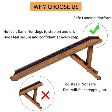 Foldable Wooden Pet Ramp – Adjustable Height, Non-Slip, for Small Dogs & Cats