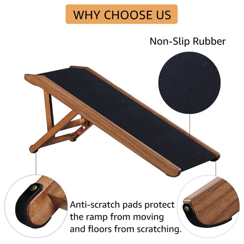 Foldable Wooden Pet Ramp – Adjustable Height, Non-Slip, for Small Dogs & Cats