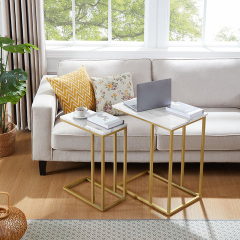 Unipaws C-Shape Faux Marble Side Table