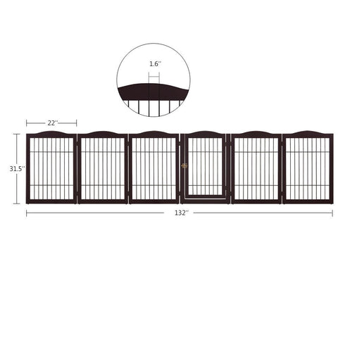 UniPawsStore2023_Unipaws Pet Playpen with Wire Extra Wide 6 Panels with Walk Through Door and 5 Support Feet, Espresso