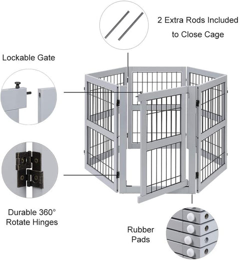 UniPawsStore2023_Unipaws Pet Playpen with Wood and Wire 6 Panels