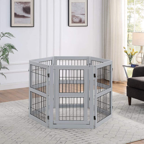UniPawsStore2023_Unipaws Pet Playpen with Wood and Wire 6 Panels