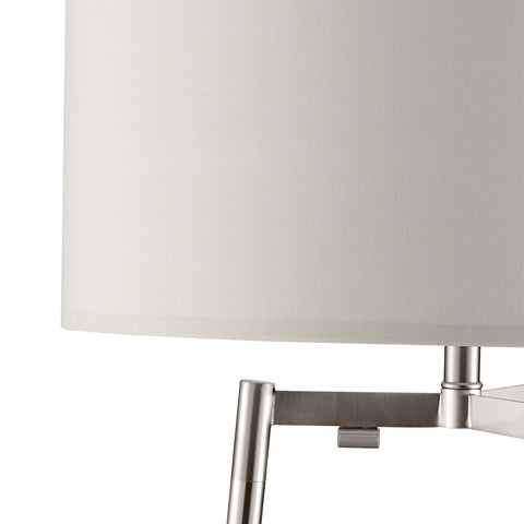 Modern Tripod Floor Lamp with Shelves and Fabric Shade - Silver
