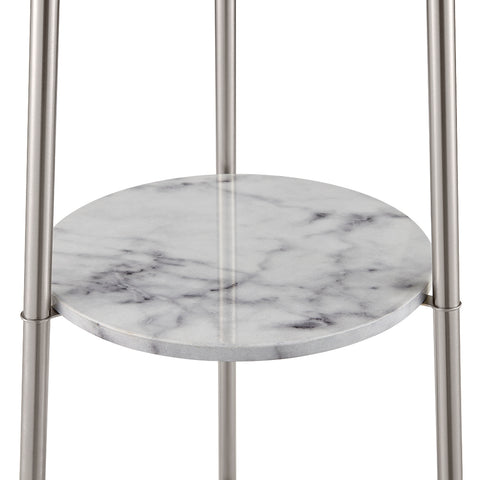 Modern Tripod Floor Lamp with Shelves and Fabric Shade - Silver