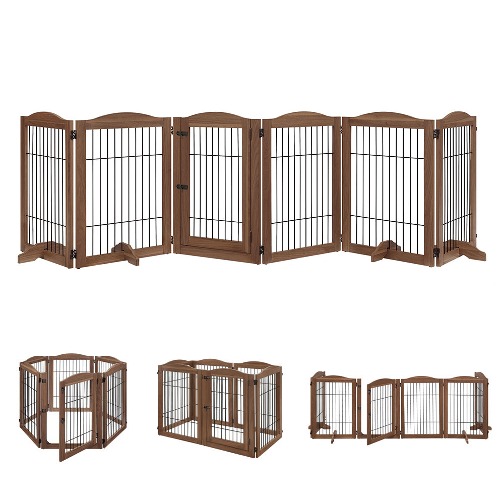 Freestanding Indoor Dog Gate – Wood Pet Playpen with Door