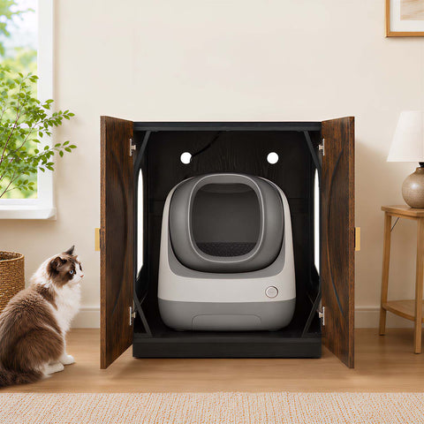 Modern Wooden Cat Litter Box Enclosure with Charging Station | Hidden Furniture‑Style Cabinet