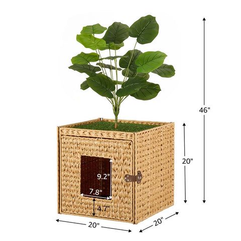 Cat Litter Box Enclosure with Faux Plant & Litter Mat