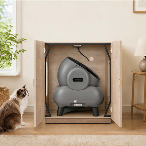 Modern Wooden Cat Litter Box Enclosure with Charging Station | Hidden Furniture‑Style Cabinet