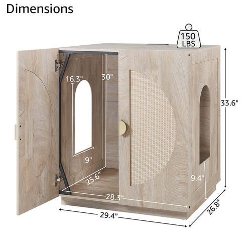 Modern Wooden Cat Litter Box Enclosure with Charging Station | Hidden Furniture‑Style Cabinet