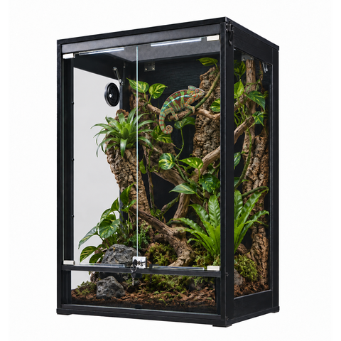 Unipaws 63 Gallon Reptile Tank for Lizards, Bearded Dragon Large Enclosure Cage with Flip Top Breathable Mesh & Sliding door, Large Lockable Black Terrarium