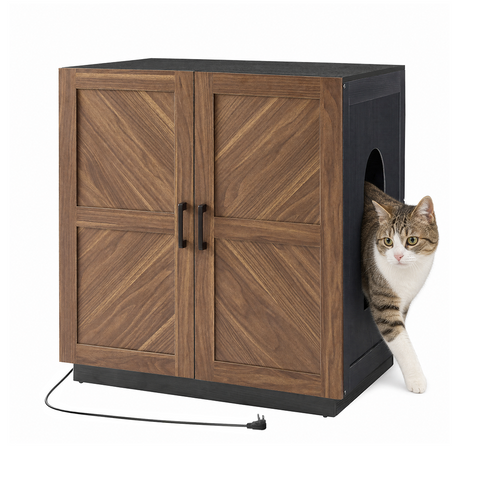 Modern Wooden Cat Litter Box Enclosure with Charging Station | Hidden Furniture‑Style Cabinet