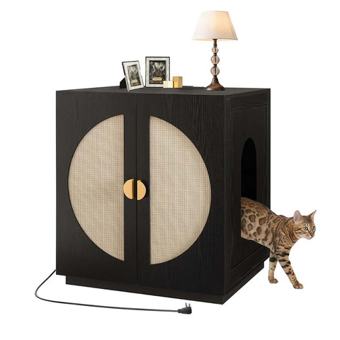 Modern Wooden Cat Litter Box Enclosure with Charging Station | Hidden Furniture‑Style Cabinet