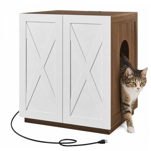 Modern Wooden Cat Litter Box Enclosure with Charging Station | Hidden Furniture‑Style Cabinet