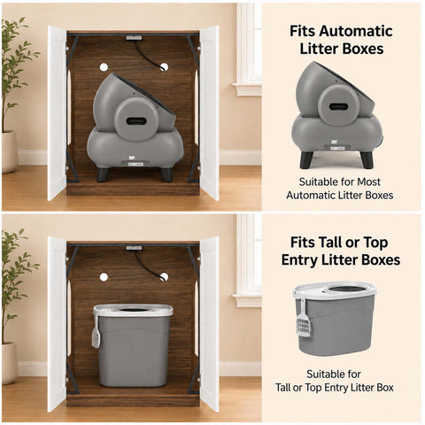 Modern Wooden Cat Litter Box Enclosure with Charging Station | Hidden Furniture‑Style Cabinet