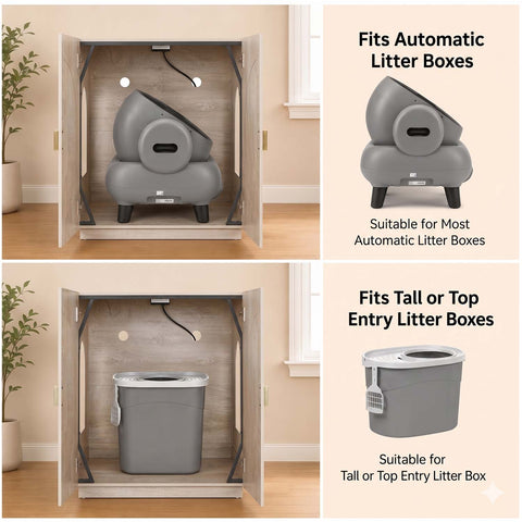 Modern Wooden Cat Litter Box Enclosure with Charging Station | Hidden Furniture‑Style Cabinet