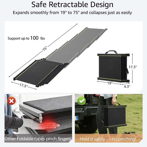 75" Telescoping Dog Ramp for Car, SUV & Truck