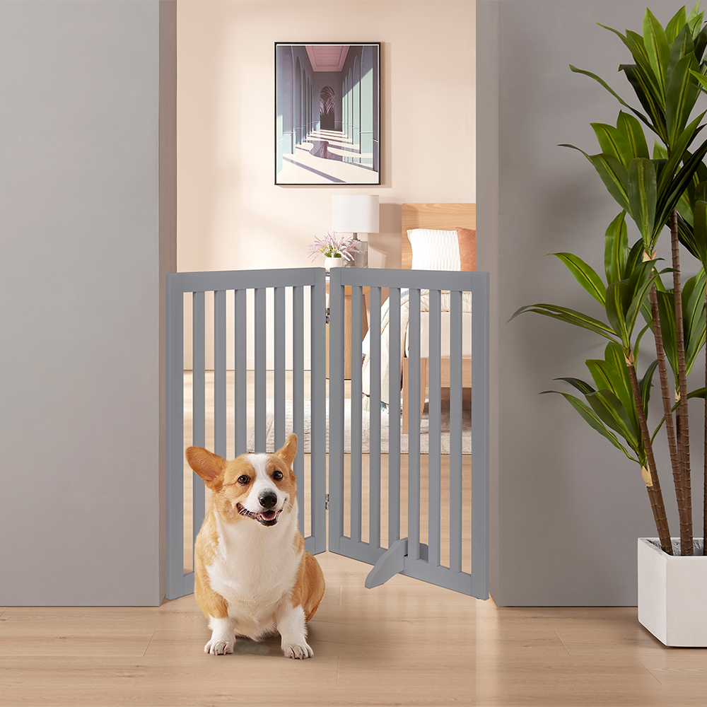 Freestanding Wooden Dog Gate – Foldable Indoor Pet Gate for Small Dogs & Puppies