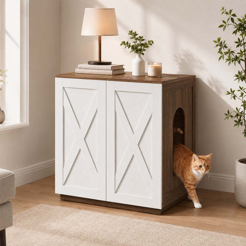 Modern Wooden Cat Litter Box Enclosure with Charging Station | Hidden Furniture‑Style Cabinet