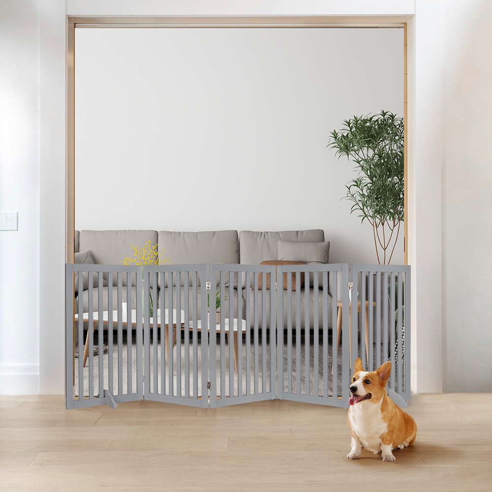 Freestanding Wooden Dog Gate – Foldable Indoor Pet Gate for Small Dogs & Puppies