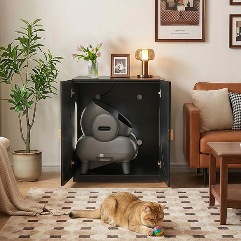 Modern Wooden Cat Litter Box Enclosure with Charging Station | Hidden Furniture‑Style Cabinet