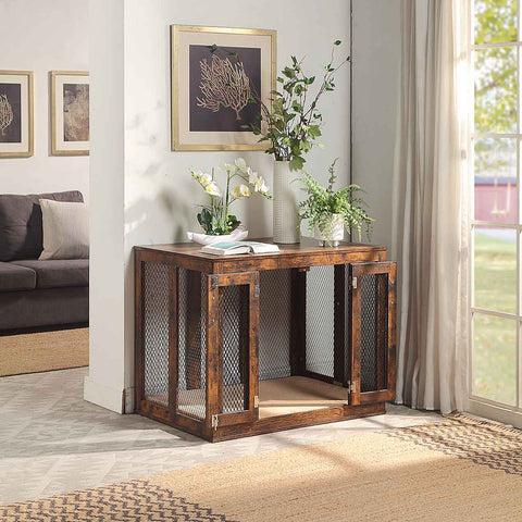 Unipaws  Stylish Wooden Dog Crate & Decor Table with Cushion