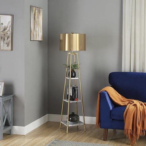 Unipaws Modern Floor Lamp with 3 Shelves & Fabric Shade