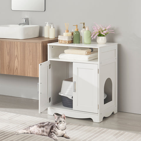 Cat Washroom Litter Box Enclosure – Hidden Cat House with Storage Shelf