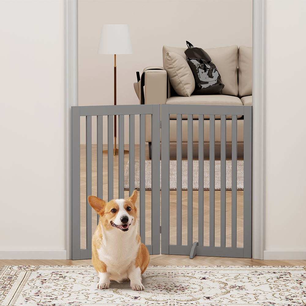 Freestanding Wooden Dog Gate – Foldable Indoor Pet Gate for Small Dogs & Puppies