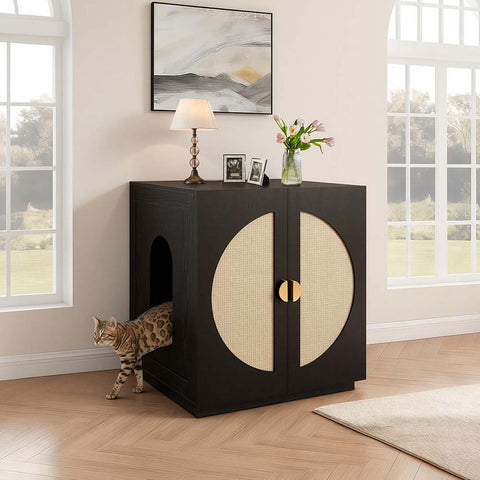Modern Wooden Cat Litter Box Enclosure with Charging Station | Hidden Furniture‑Style Cabinet