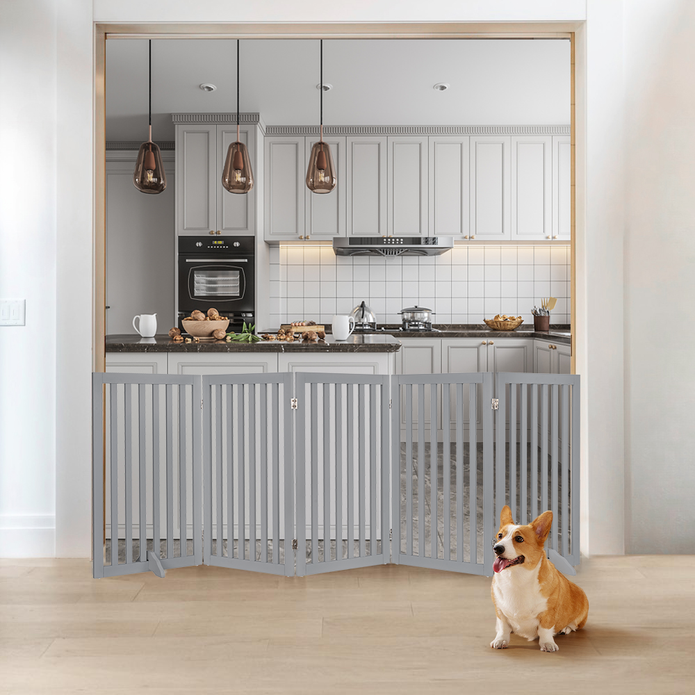 Freestanding Wooden Dog Gate – Foldable Indoor Pet Gate for Small Dogs & Puppies