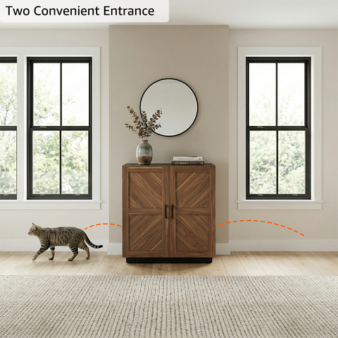 Modern Wooden Cat Litter Box Enclosure with Charging Station | Hidden Furniture‑Style Cabinet