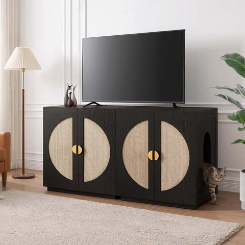 Modern Wooden Cat Litter Box Enclosure with Charging Station | Hidden Furniture‑Style Cabinet