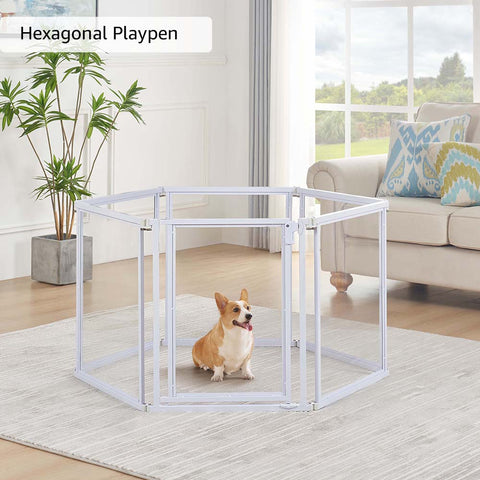 Clear Acrylic Transparent Dog Playpen, 125” Extra Wide 6 Panels