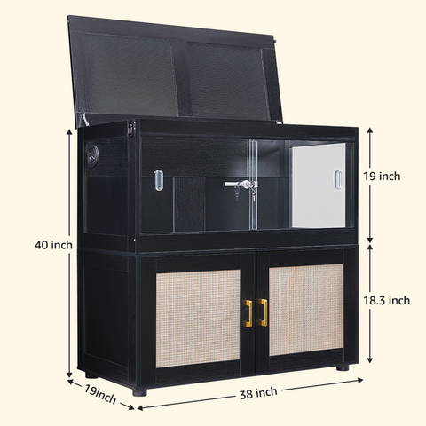 unipaws 58 Gallon Reptile Tank with 2 Storage Cabinet for Lizards, Bearded Dragon Enclosure Cage with Flip Top Breathable Mesh & Sliding door, Furniture Style Lockable Black Terrarium