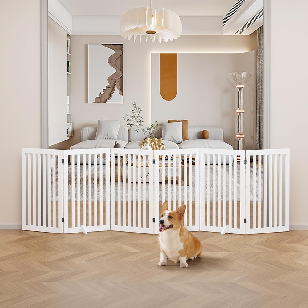 Freestanding Wooden Dog Gate – Foldable Indoor Pet Gate for Small Dogs & Puppies