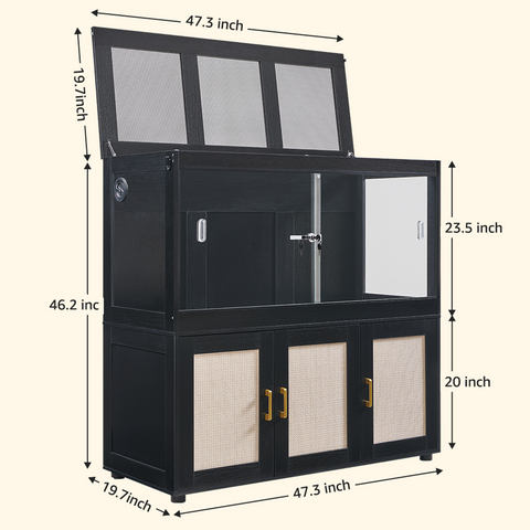 unipaws 94 Gallon Reptile Tank with 3 Storage Cabinet for Lizards, Bearded Dragon Enclosure Cage with Flip Top Breathable Mesh & Sliding door, Furniture Style Lockable Black Terrarium