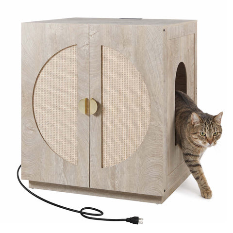 Modern Wooden Cat Litter Box Enclosure with Charging Station | Hidden Furniture‑Style Cabinet