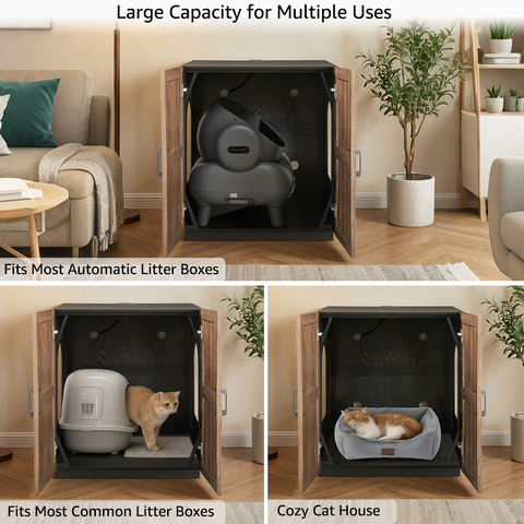 Modern Wooden Cat Litter Box Enclosure with Charging Station | Hidden Furniture‑Style Cabinet