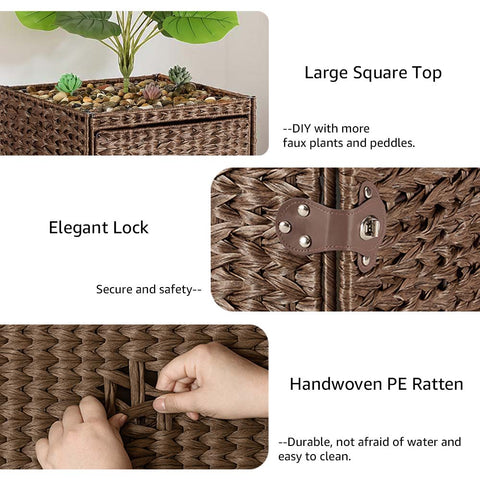 Cat Litter Box Enclosure with Faux Plant & Litter Mat