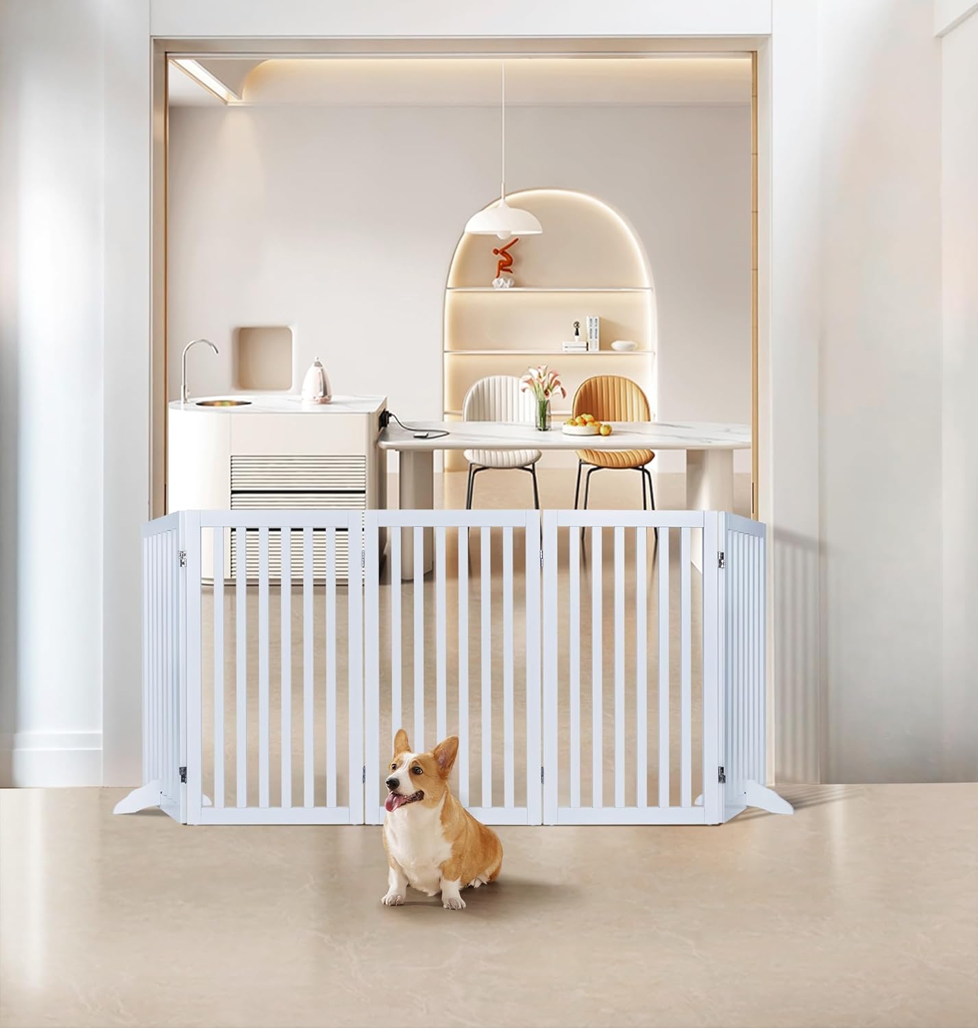 Freestanding Wooden Dog Gate – Foldable Indoor Pet Gate for Small Dogs & Puppies