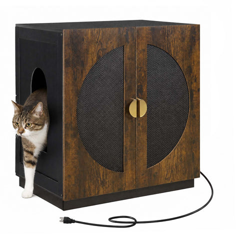 Modern Wooden Cat Litter Box Enclosure with Charging Station | Hidden Furniture‑Style Cabinet