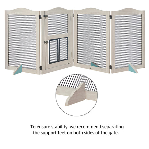 Pet Gate with Cat Door – Freestanding Metal Mesh Barrier for Dogs & Cats